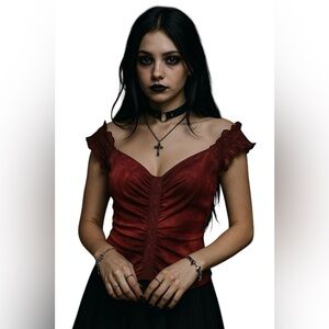 Y2K Vamp vintage Rampage goth off the shoulder sheer maroon ruched blouse large